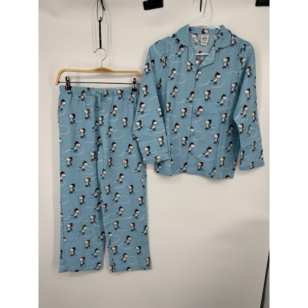 NWT Hanna Anderson Peanuts Themed Pajama Set Girl's 140 Cm Light Blue Drawstring
